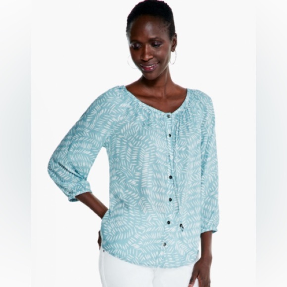 NWT NIC + Zoee Women's Blue Patterned In Stitches Buttondown Top (Medium) - Picture 2 of 10